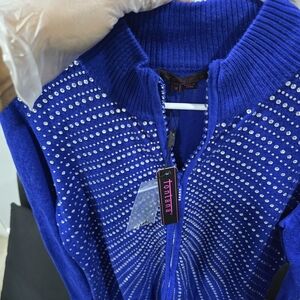 Blue Women's Sweater with Rhinestone Accents